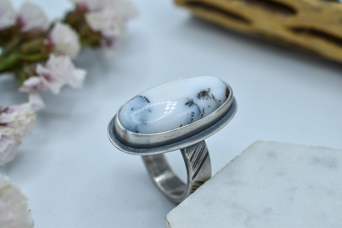 Dendritic Opal Ring - Size 7