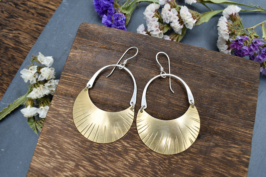 Dashed Crescent Moon Earrings - Brass