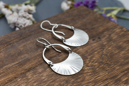 Dashed Crescent Moon Earrings - Silver