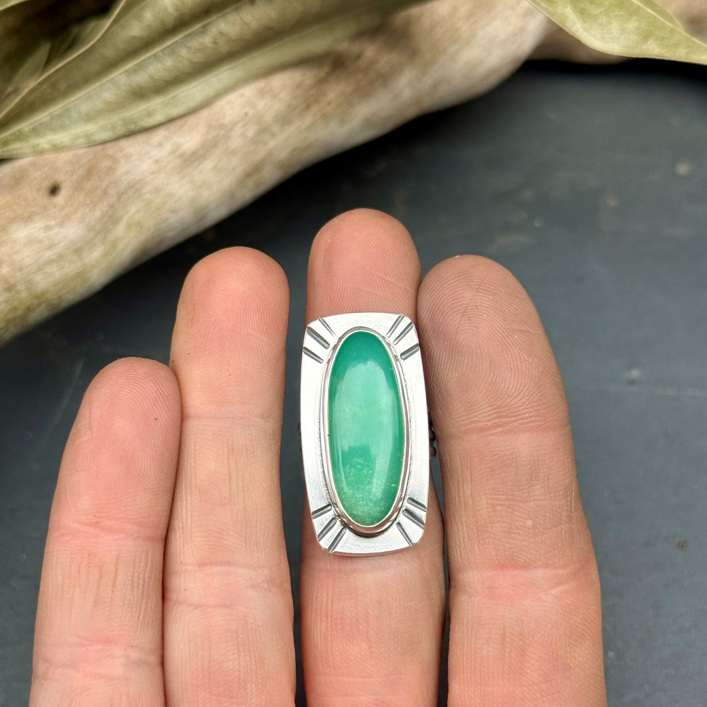 Chrysoprase Rectangle Ring - size 6