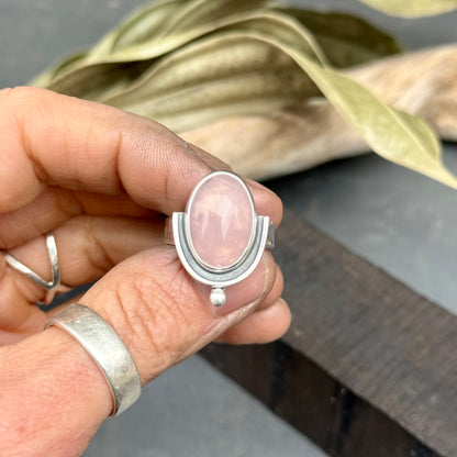 Rose Quartz, Half Shadow Box Ring - size 7.5
