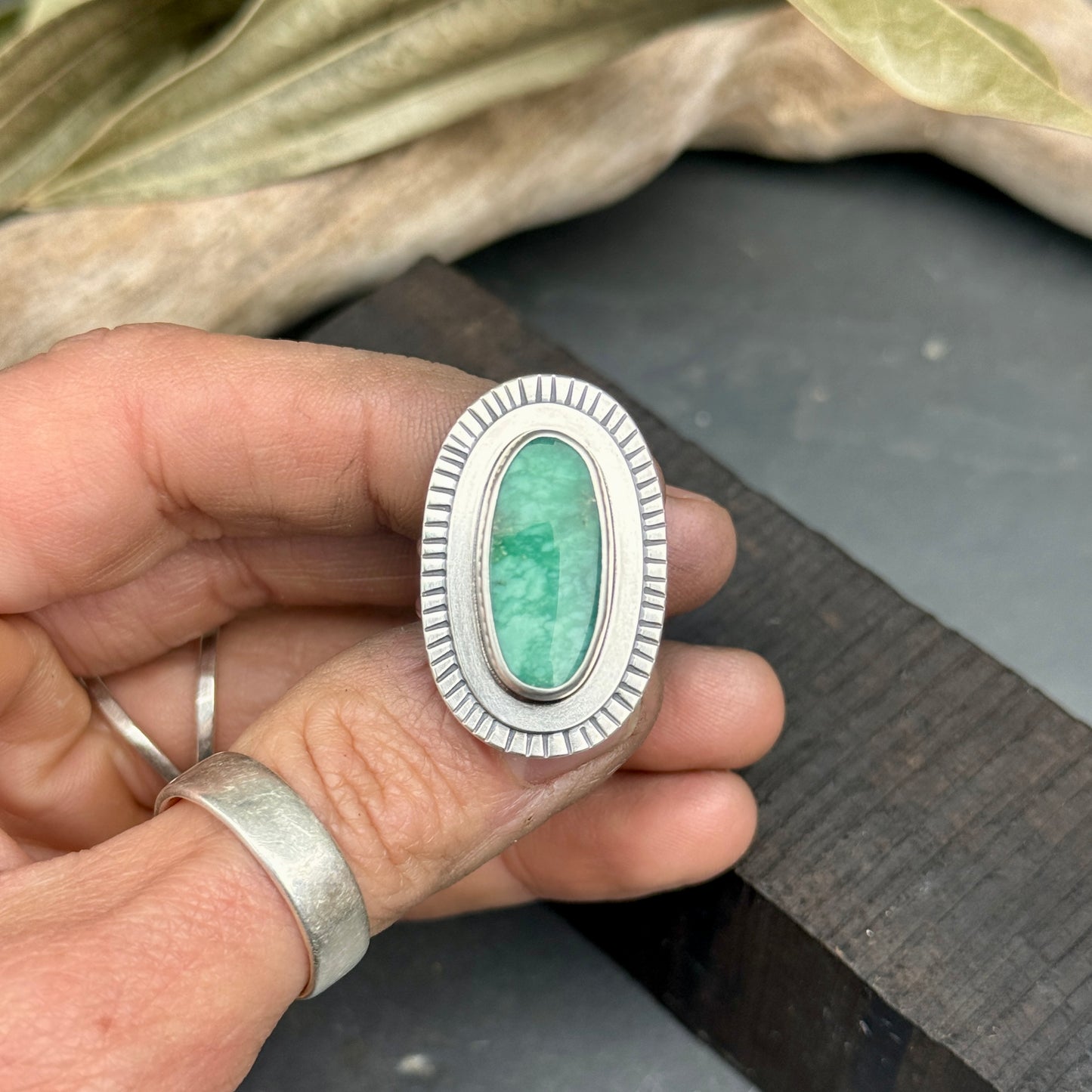 Turquoise Sunburst Statement Ring - size 7