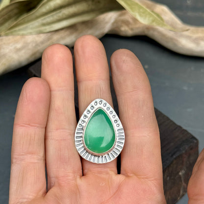 Chrysoprase Tear Drop Ring - size 9.75