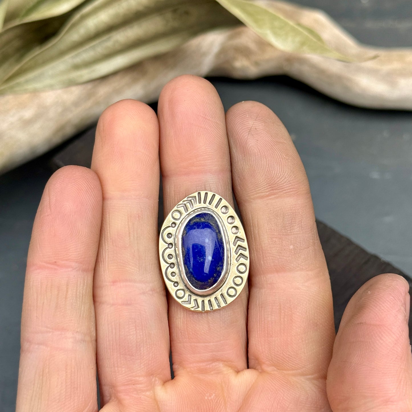 Stamped Lapis Ring - size 8.75