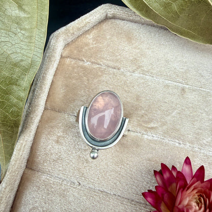 Rose Quartz, Half Shadow Box Ring - size 7.5