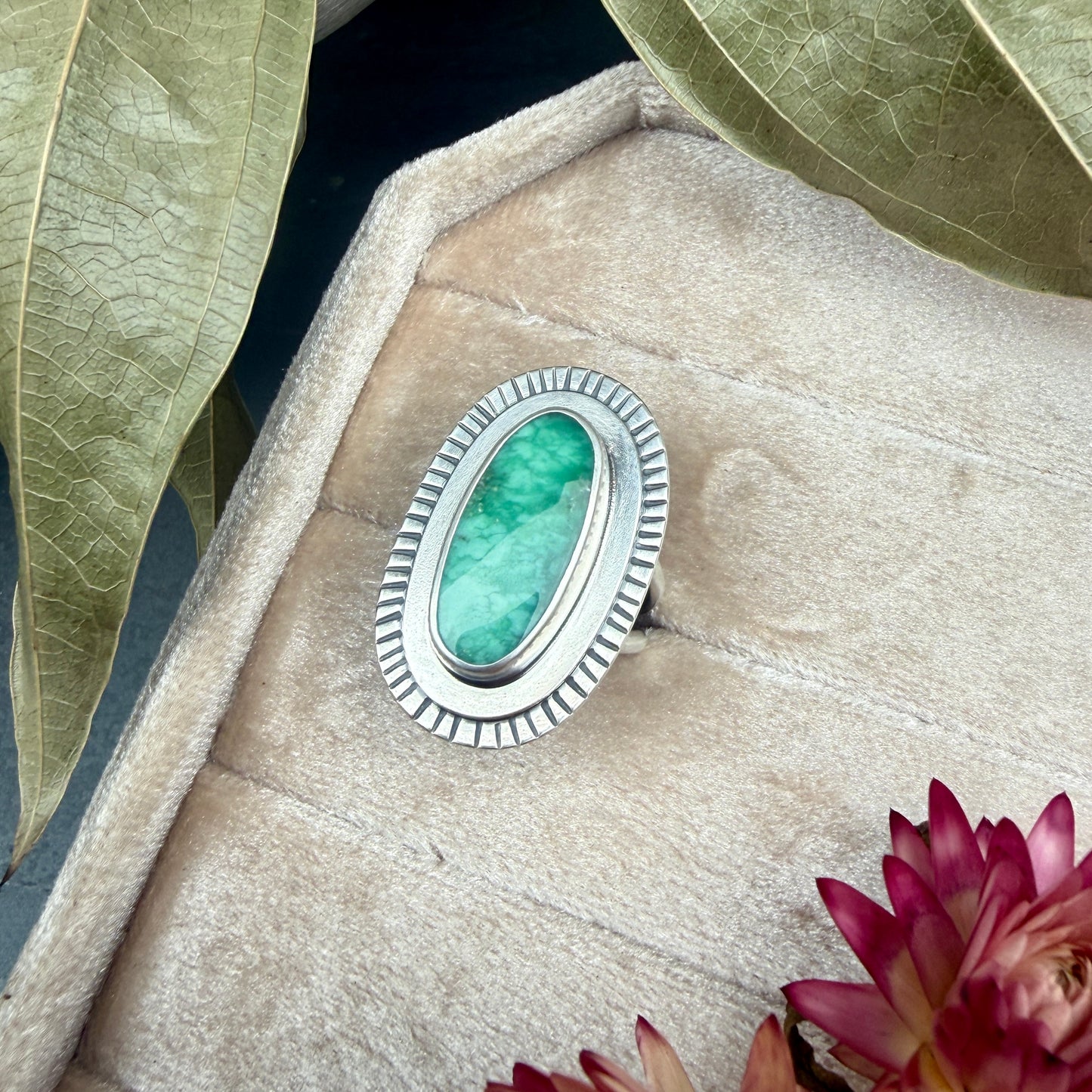 Turquoise Sunburst Statement Ring - size 7