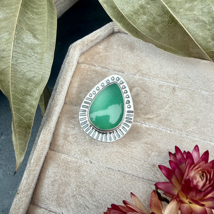 Chrysoprase Tear Drop Ring - size 9.75