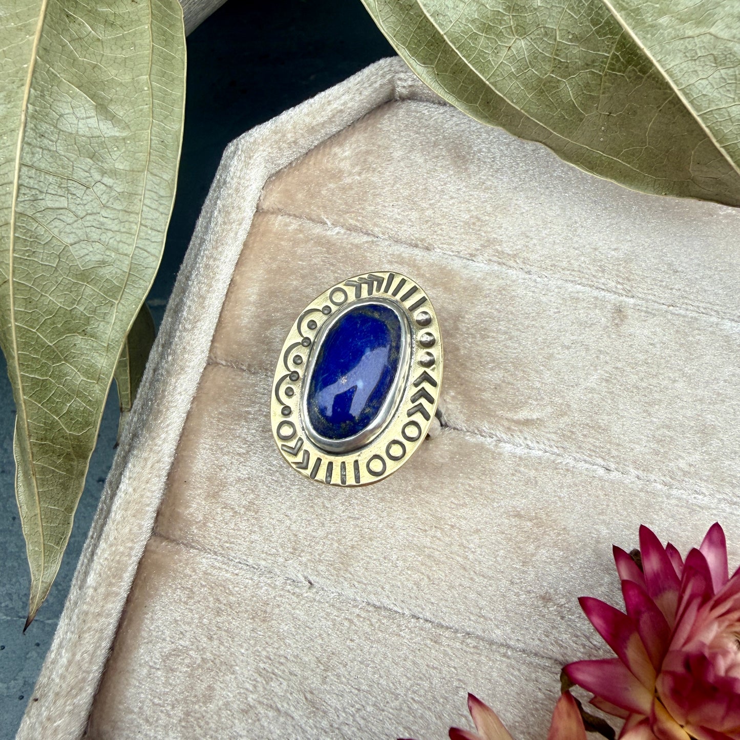 Stamped Lapis Ring - size 8.75