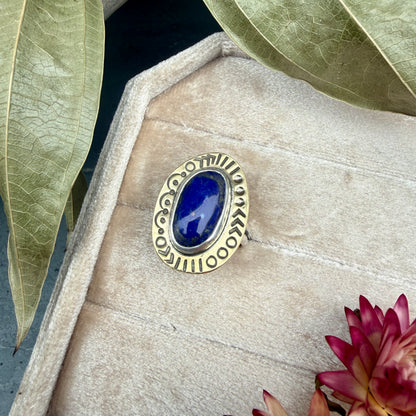 Stamped Lapis Ring - size 8.75
