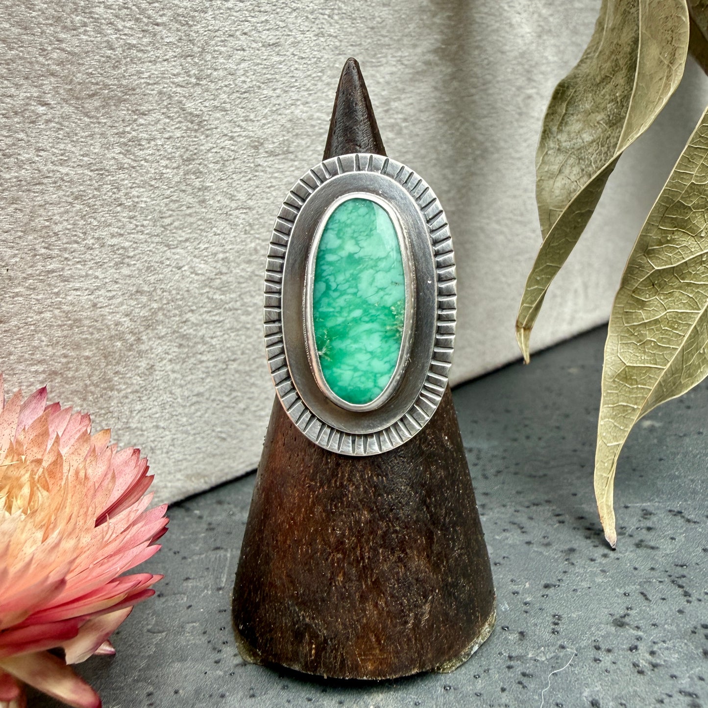 Turquoise Sunburst Statement Ring - size 7