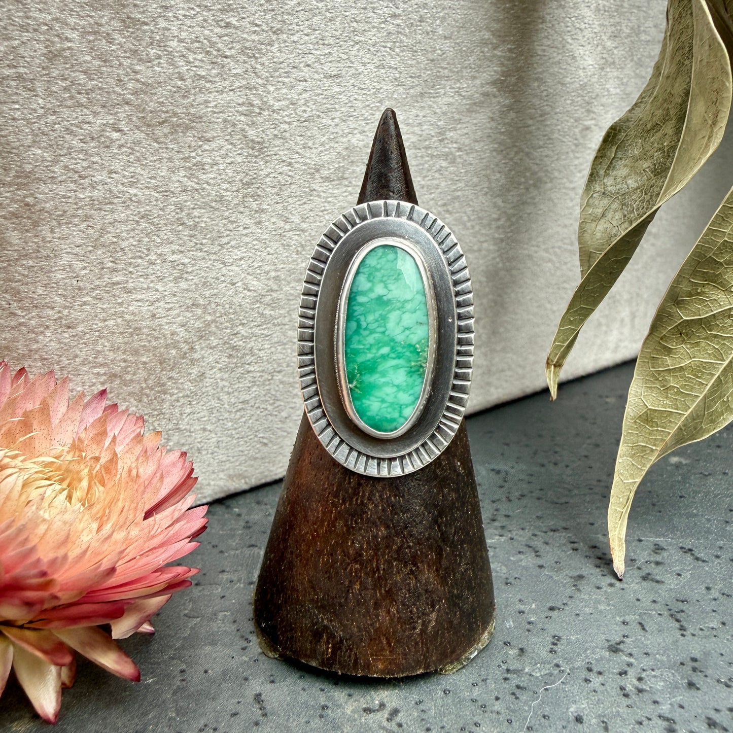 Turquoise Sunburst Statement Ring - size 7