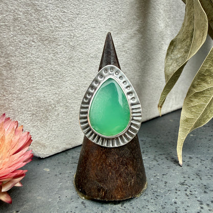 Chrysoprase Tear Drop Ring - size 9.75
