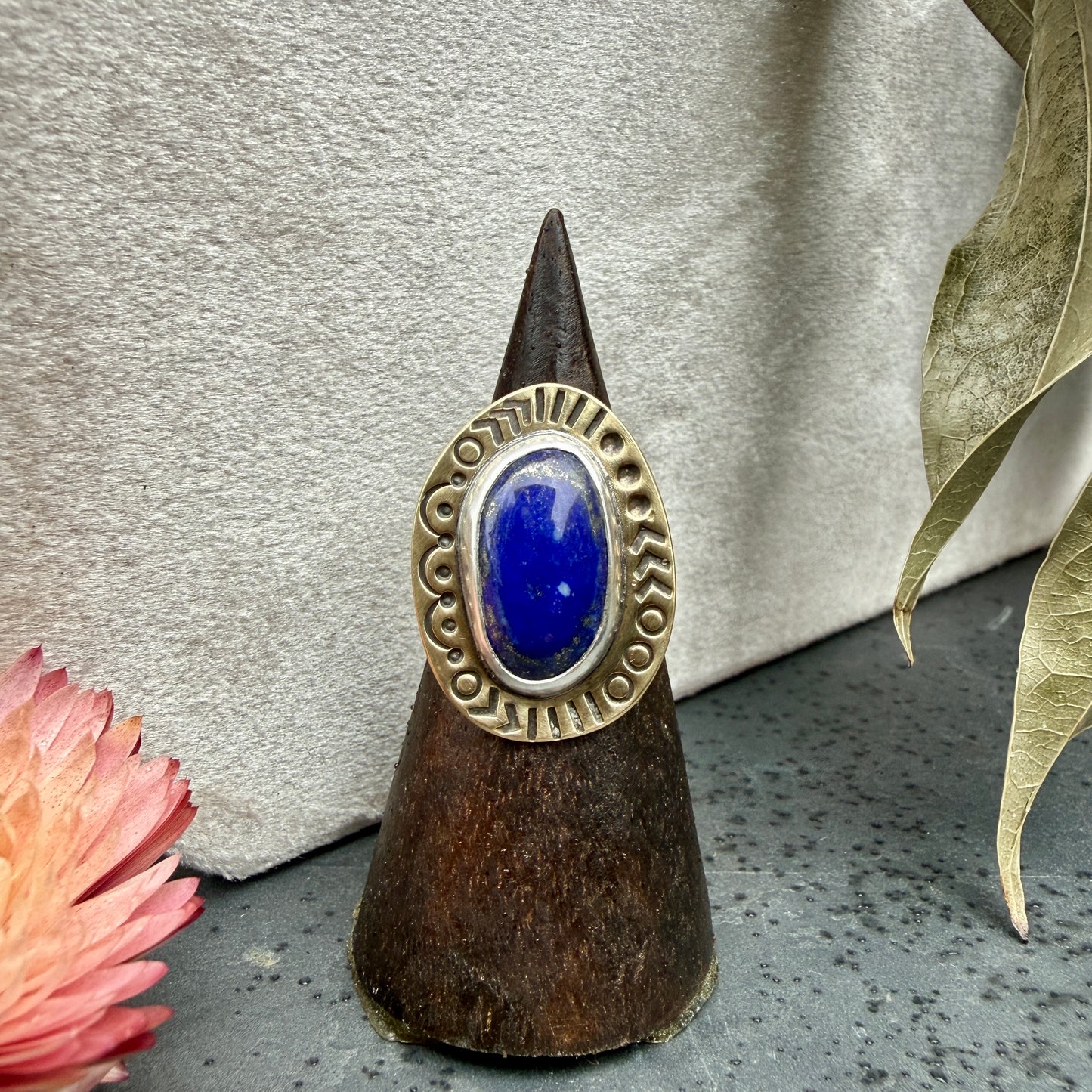 Stamped Lapis Ring - size 8.75