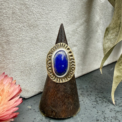 Stamped Lapis Ring - size 8.75