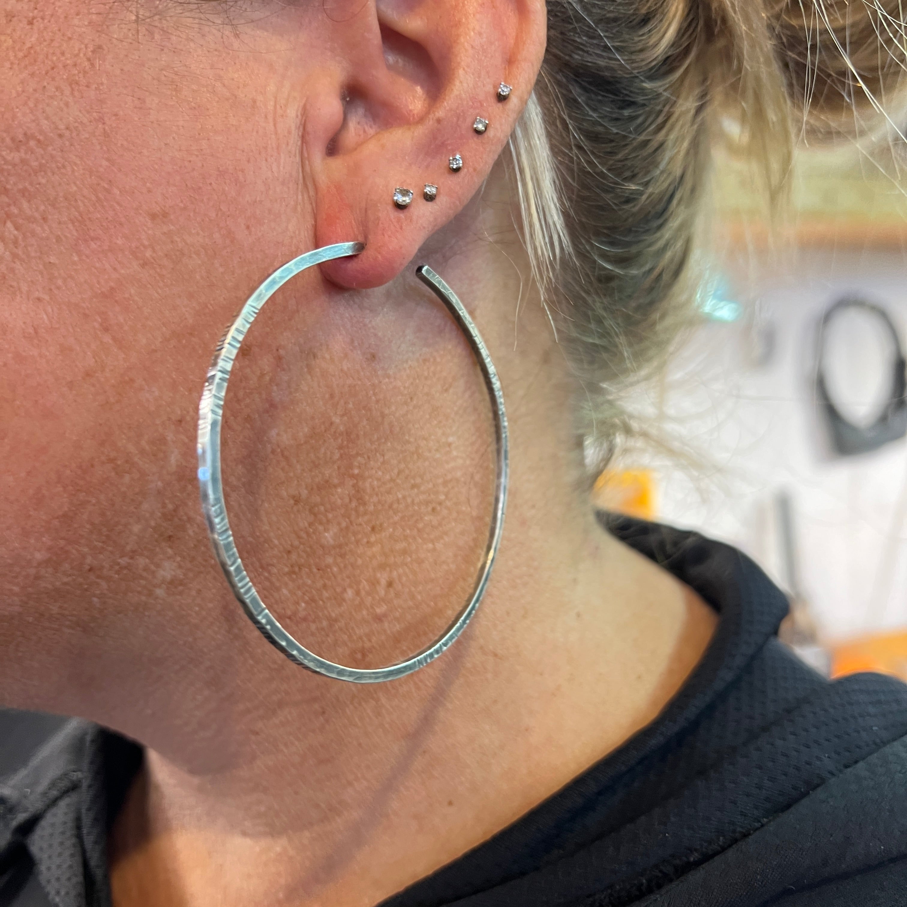 Forged Sterling Silver buy Hoops- forged hoops, polished hoops, everyday silver hoops, large hoops, handmade