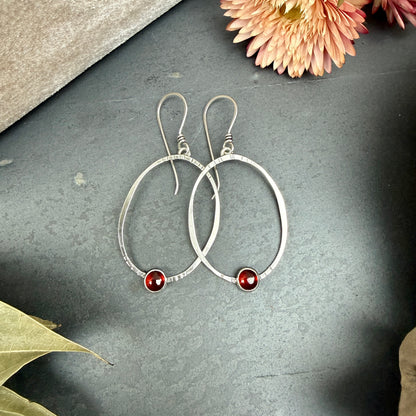 Oval Window Earrings, with garnet - Variation 6