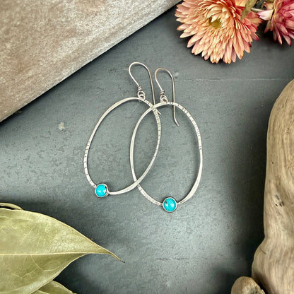 Oval Window Earrings, with turquoise - Variation 8