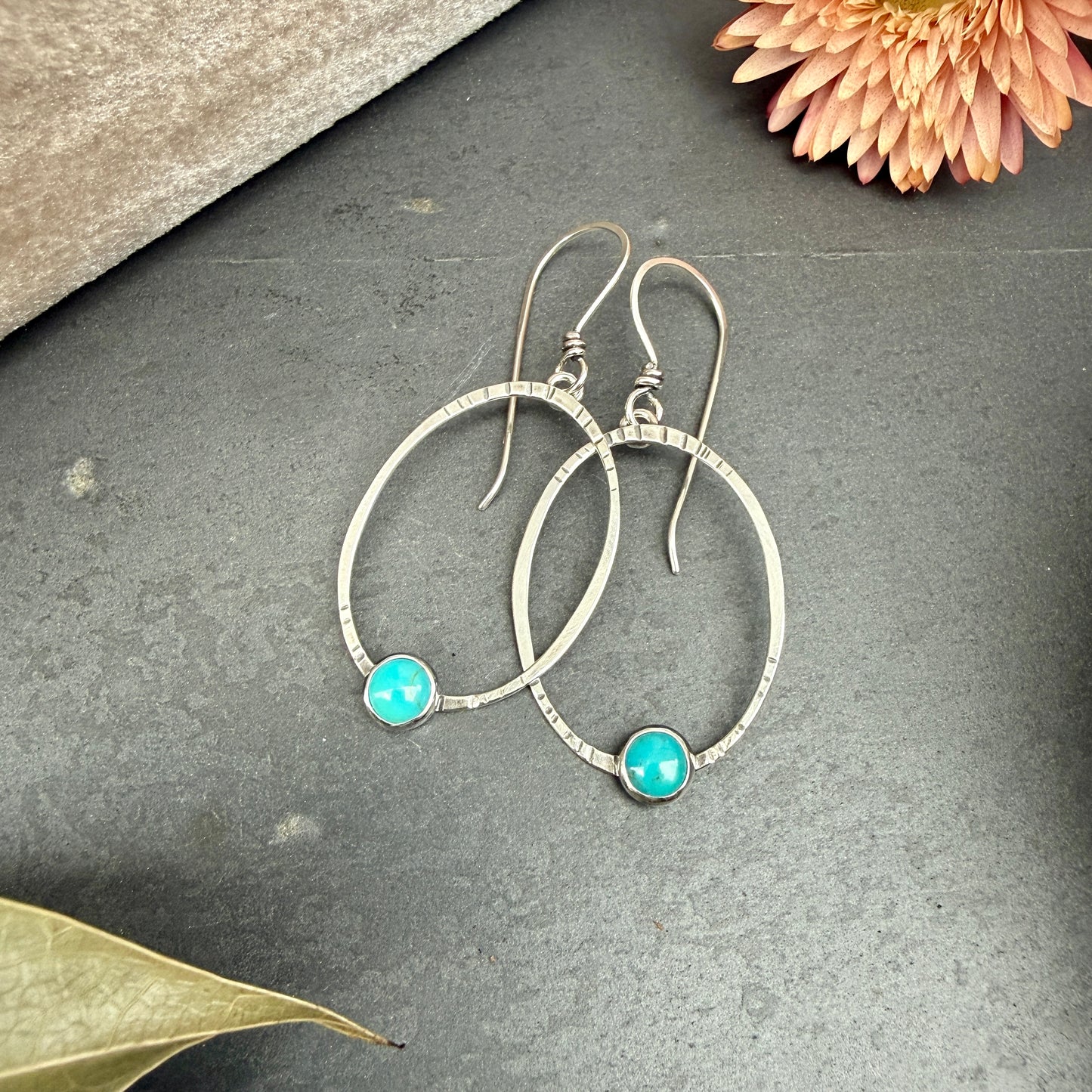 Oval Window Earrings, with turquoise - Variation 4