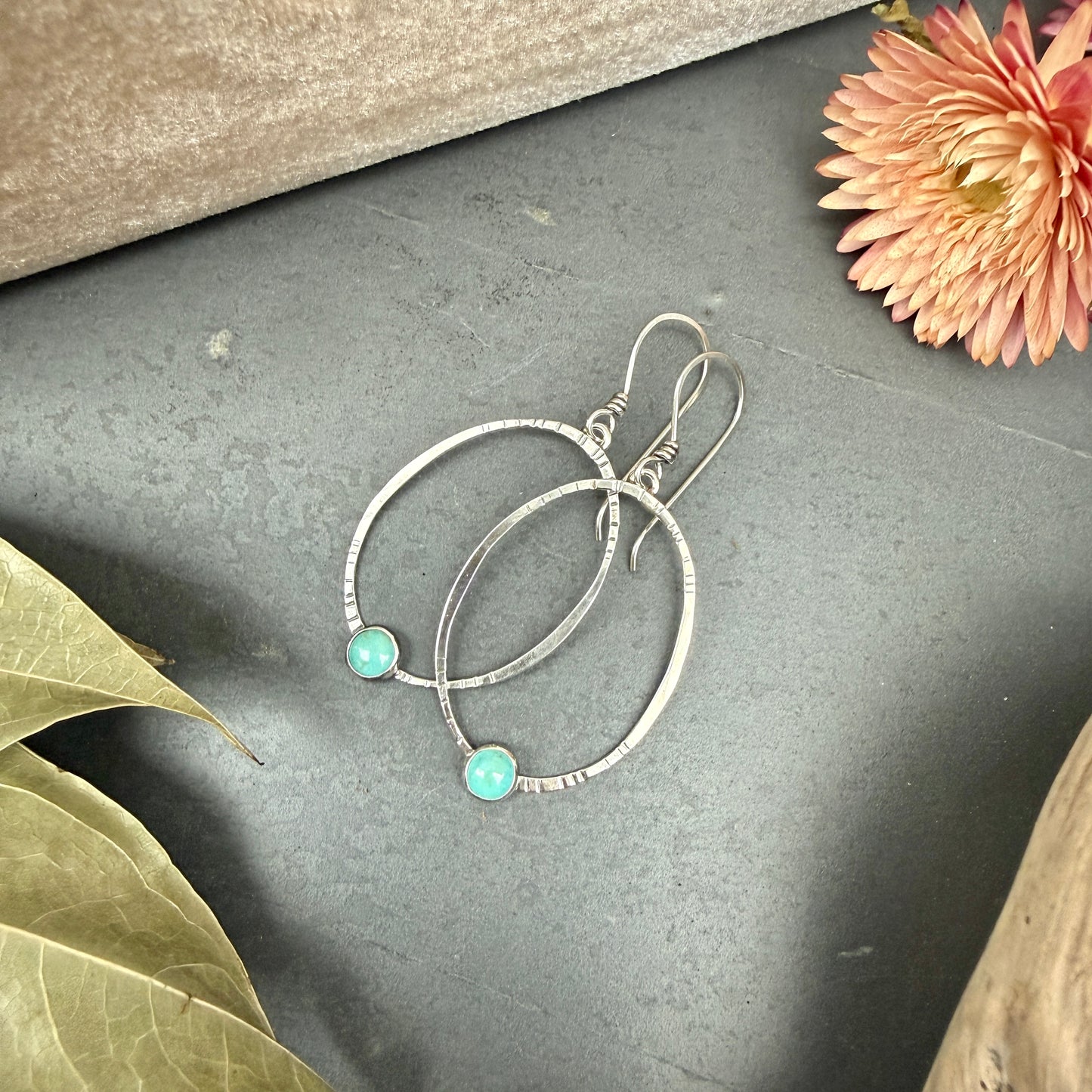 Oval Window Earrings, with turquoise - Variation 5