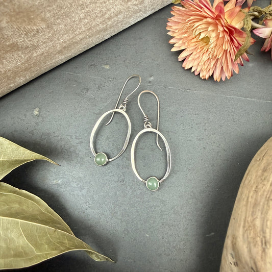 Oval Window Earrings, with aventurine - Variation 2