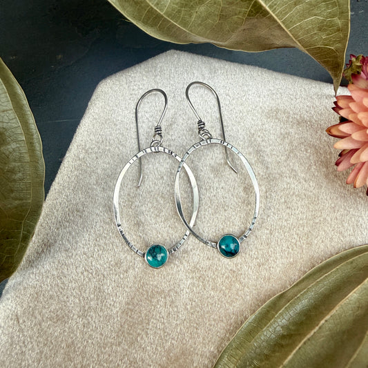 Oval Window Earrings, with turquoise - Variation 3
