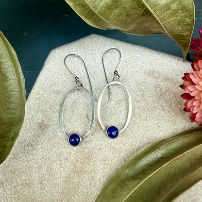 Oval Window Earrings, with lapis lazuli - Variation 1