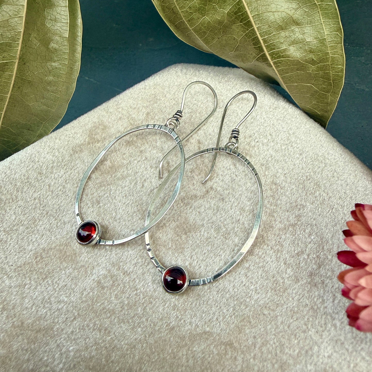 Oval Window Earrings, with garnet - Variation 6