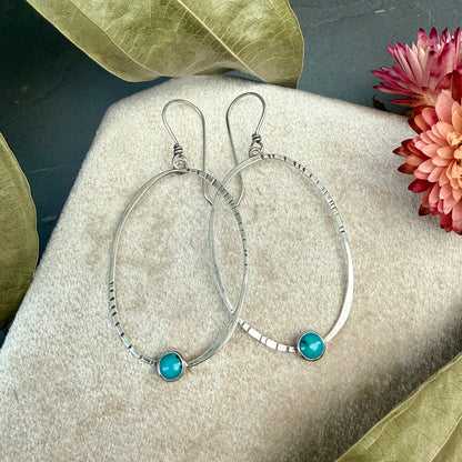 Oval Window Earrings, with turquoise - Variation 8