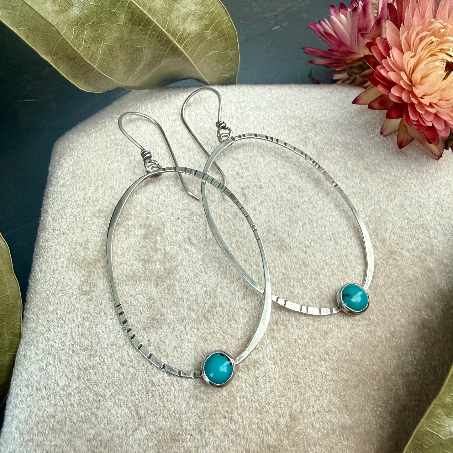 Oval Window Earrings, with turquoise - Variation 8
