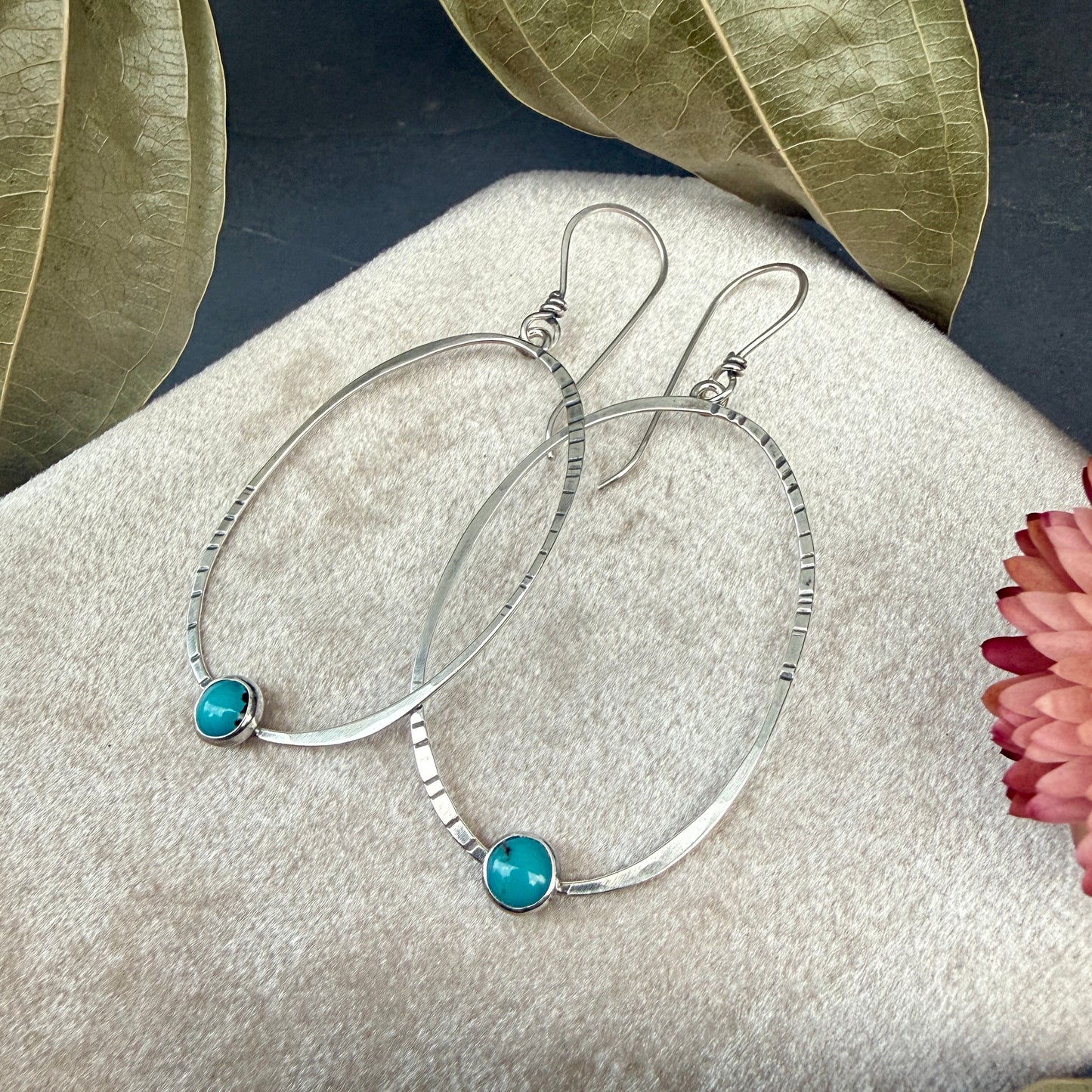 Oval Window Earrings, with turquoise - Variation 8