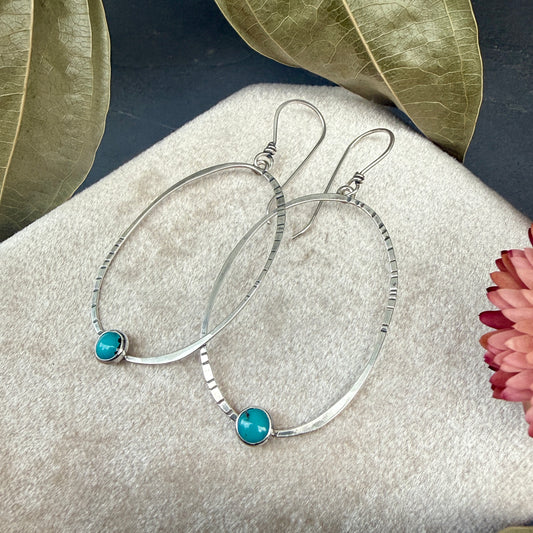 Oval Window Earrings, with turquoise - Variation 8