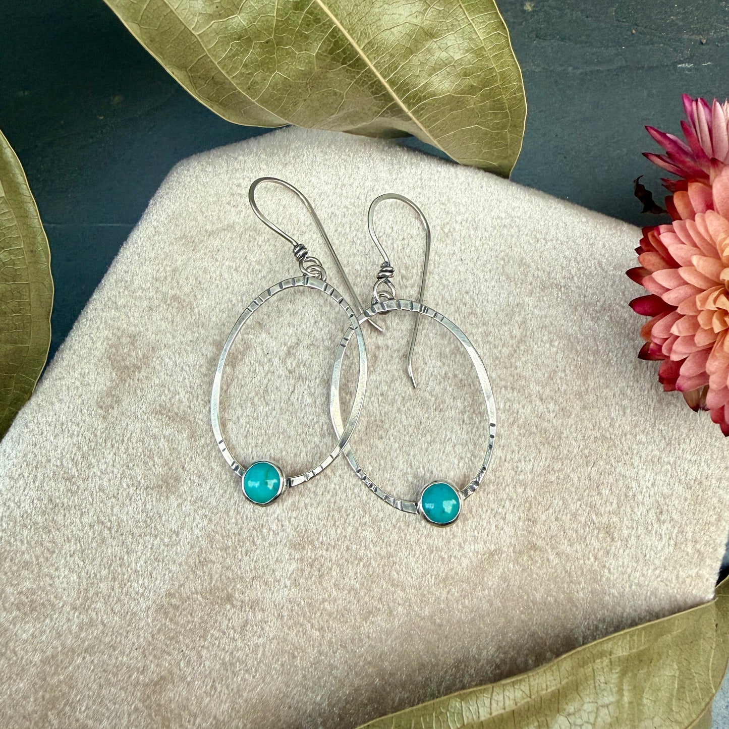 Oval Window Earrings, with turquoise - Variation 4