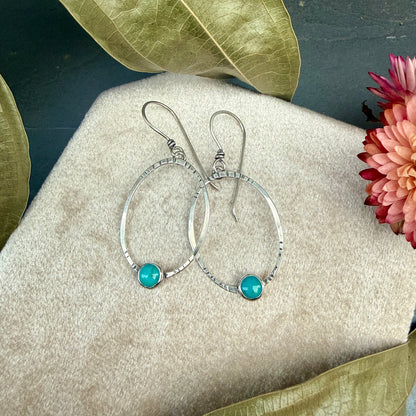 Oval Window Earrings, with turquoise - Variation 4