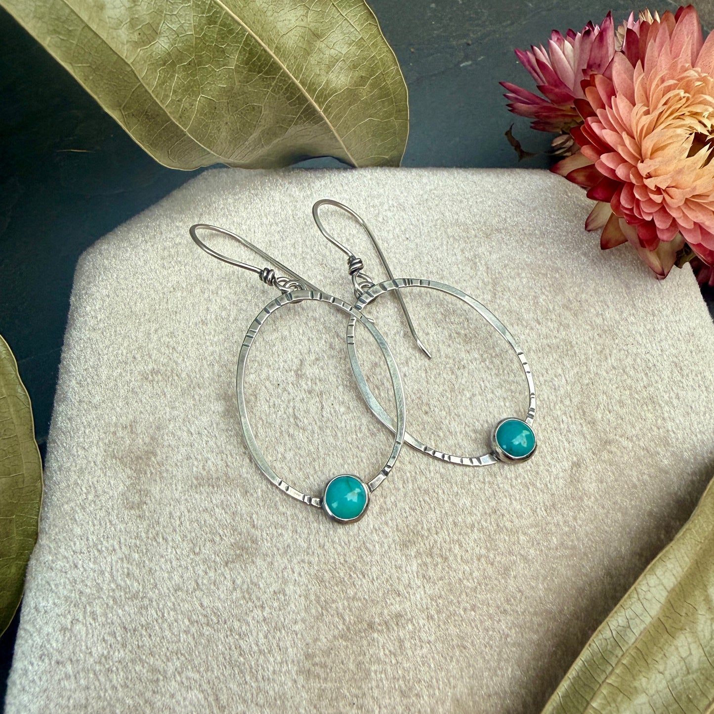 Oval Window Earrings, with turquoise - Variation 4