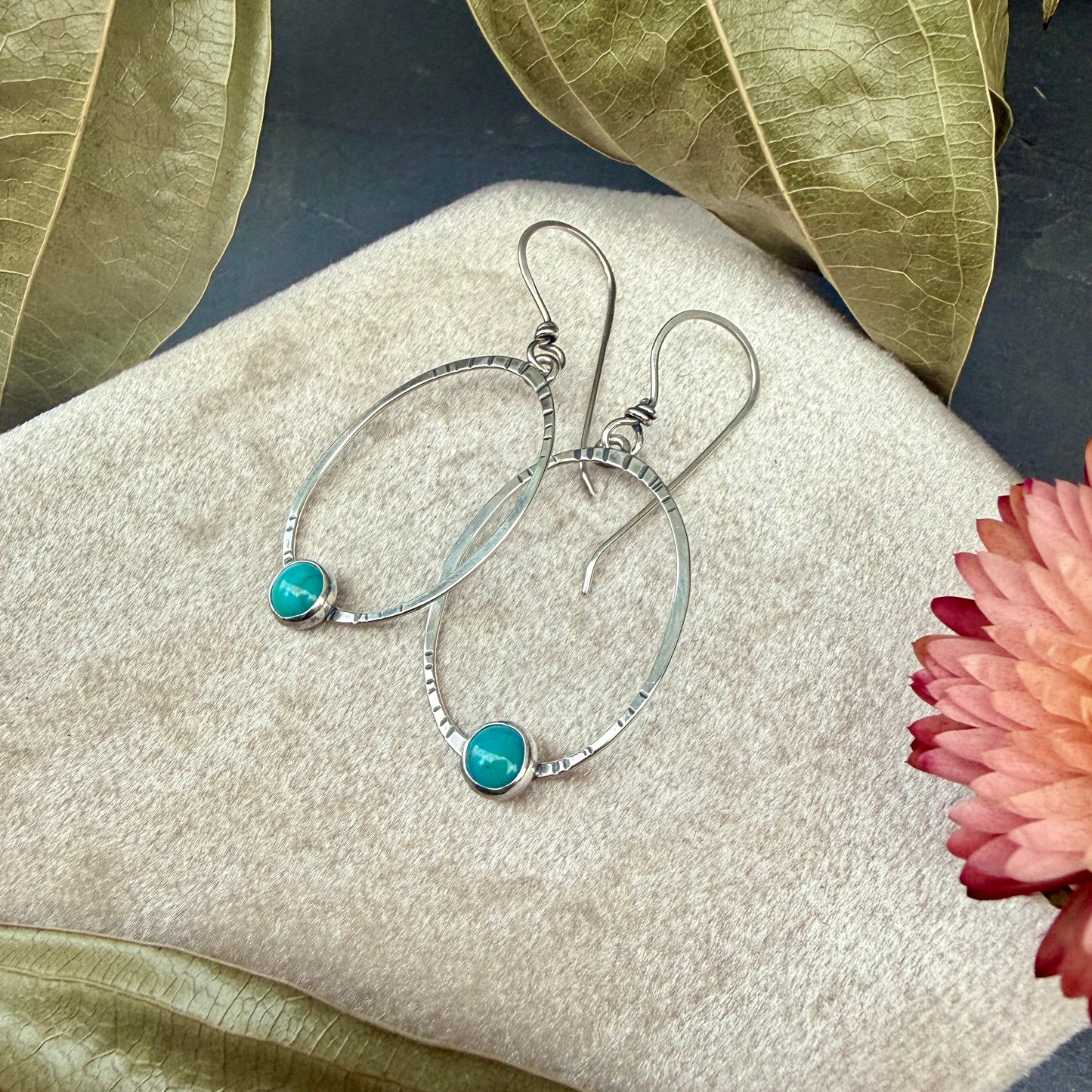Oval Window Earrings, with turquoise - Variation 4