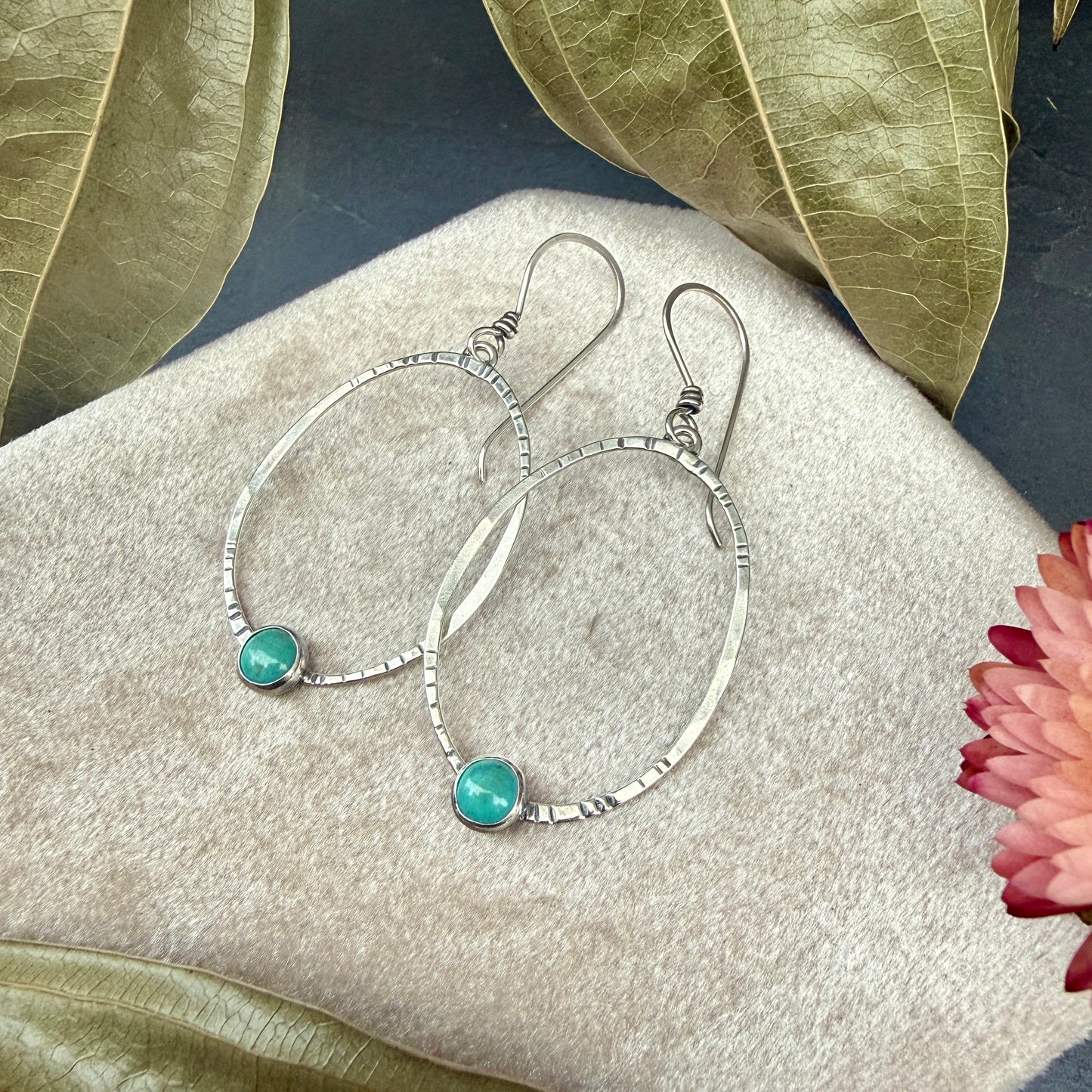 Oval Window Earrings, with turquoise - Variation 5