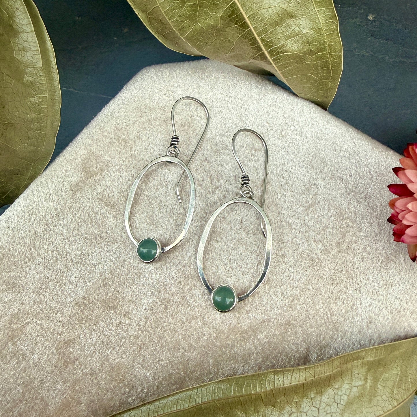 Oval Window Earrings, with aventurine - Variation 2