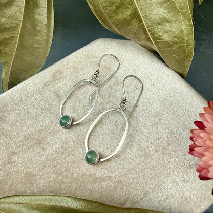Oval Window Earrings, with aventurine - Variation 2