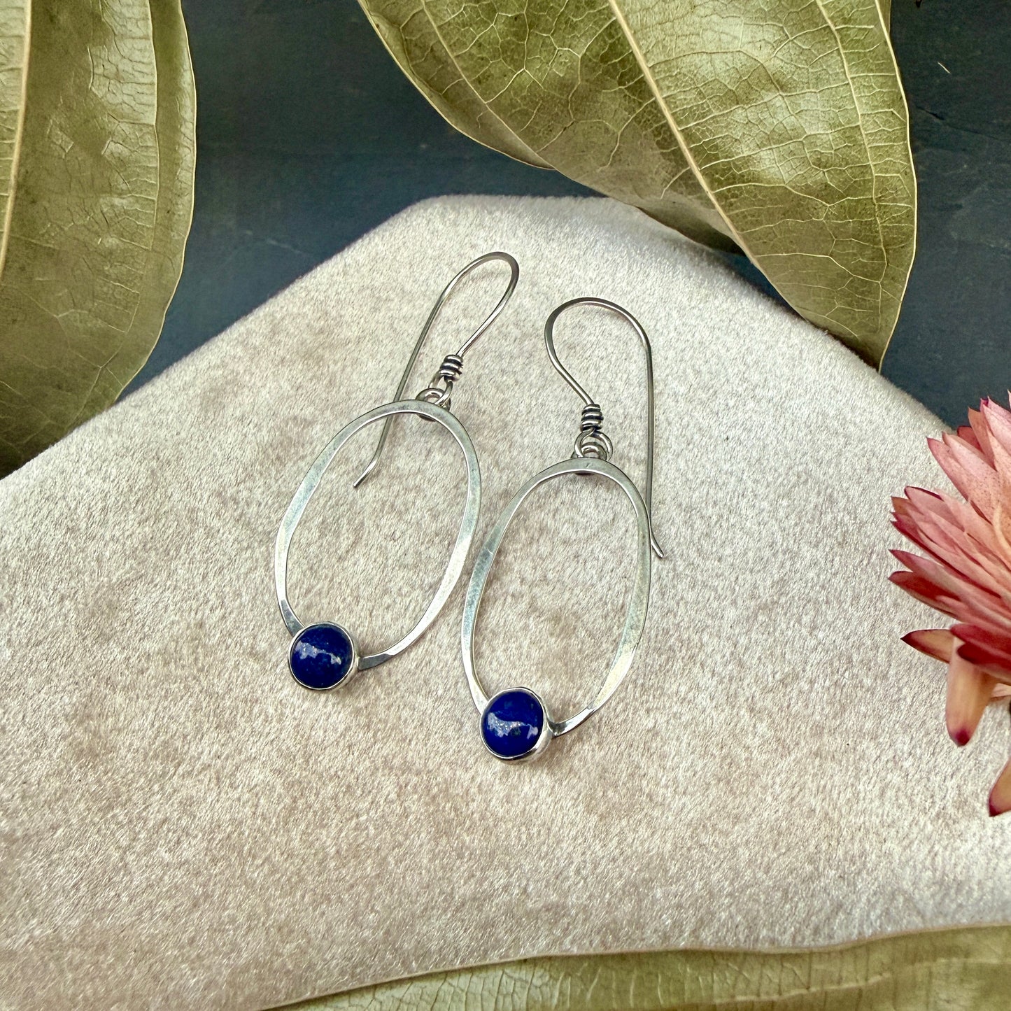 Oval Window Earrings, with lapis lazuli - Variation 1