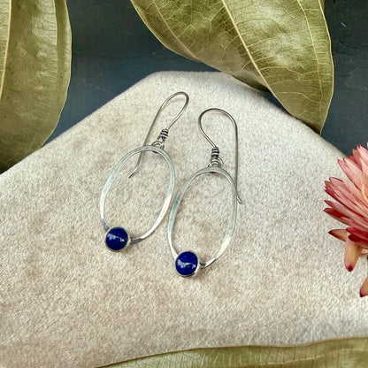 Oval Window Earrings, with lapis lazuli - Variation 1