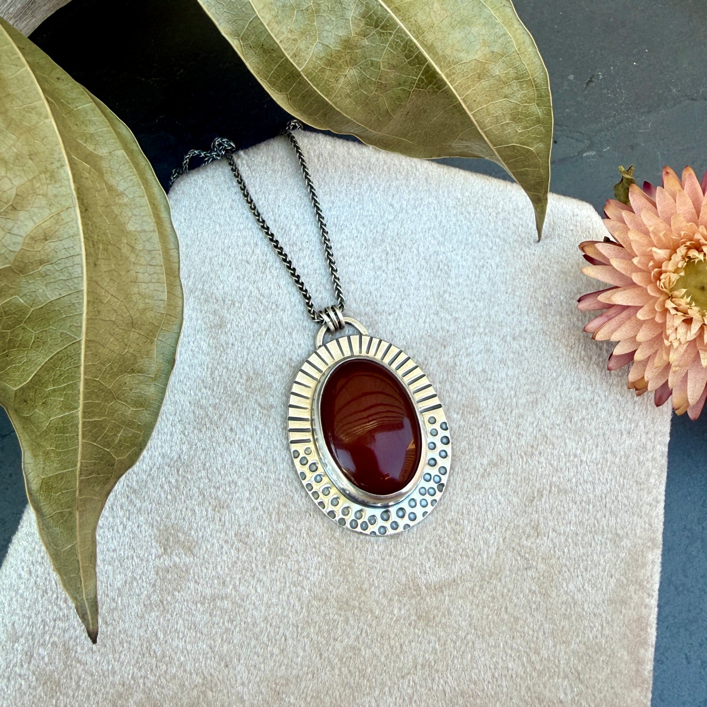 Carnelian Stamped Sunrise Necklace