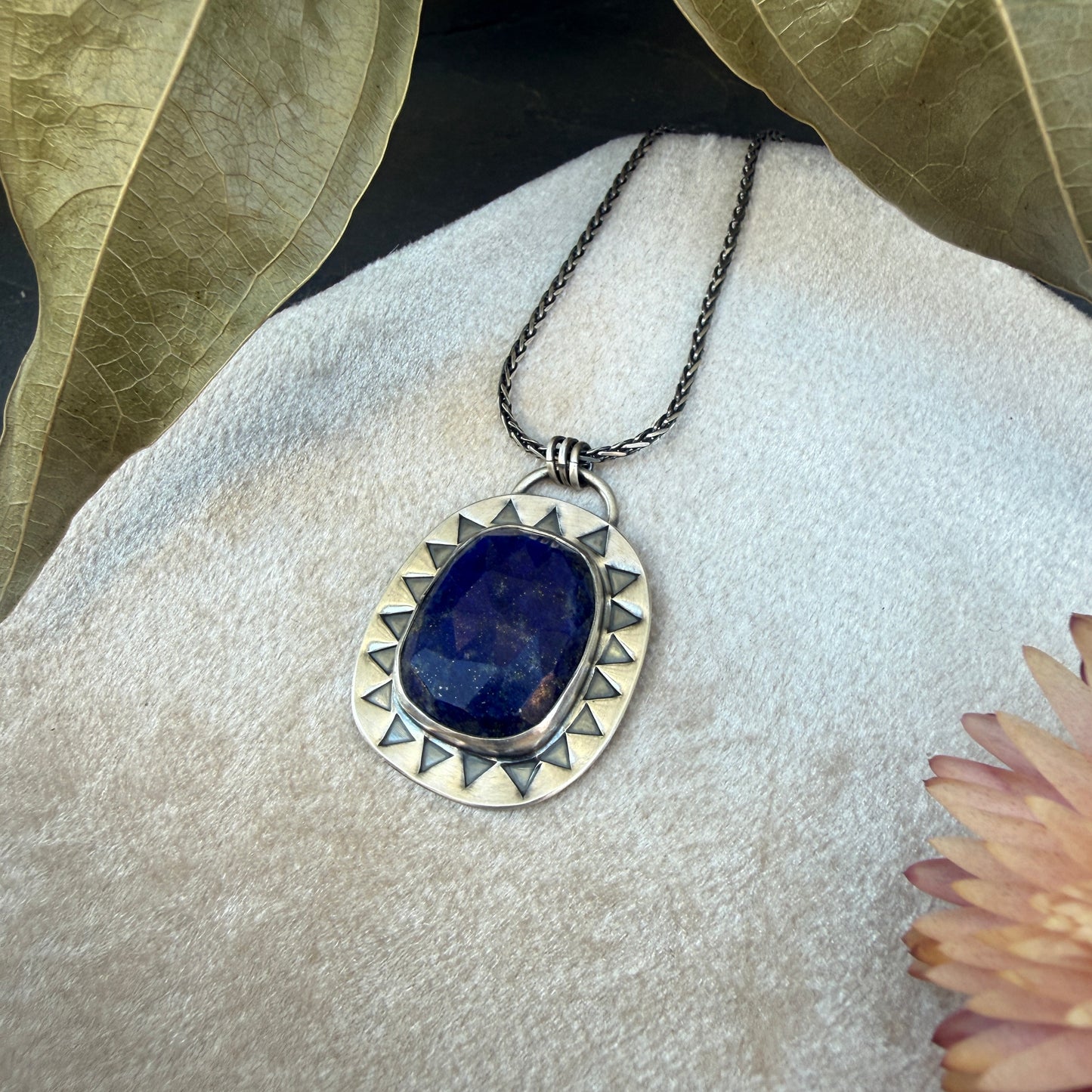 Faceted Lapis Lazuli Stamped Necklace