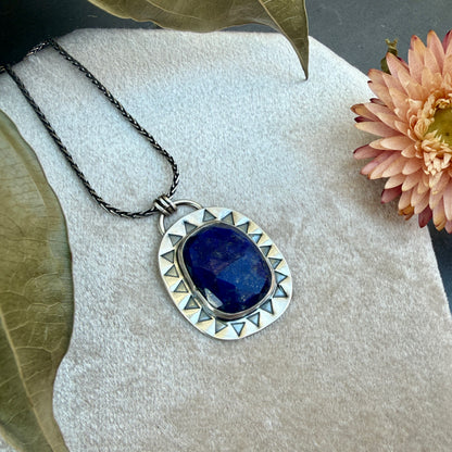 Faceted Lapis Lazuli Stamped Necklace