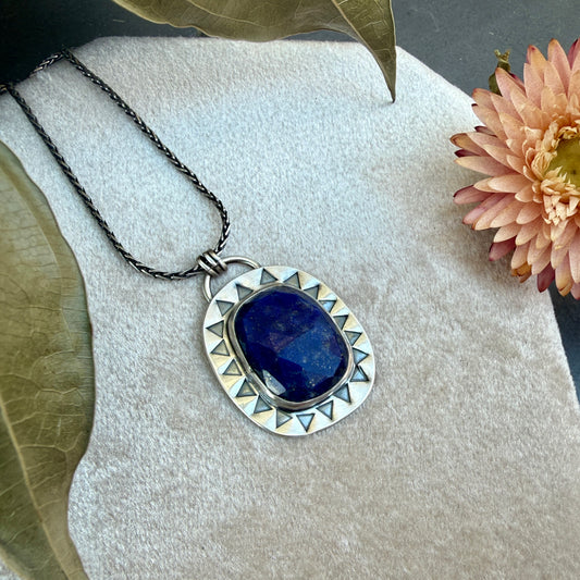 Faceted Lapis Lazuli Stamped Necklace