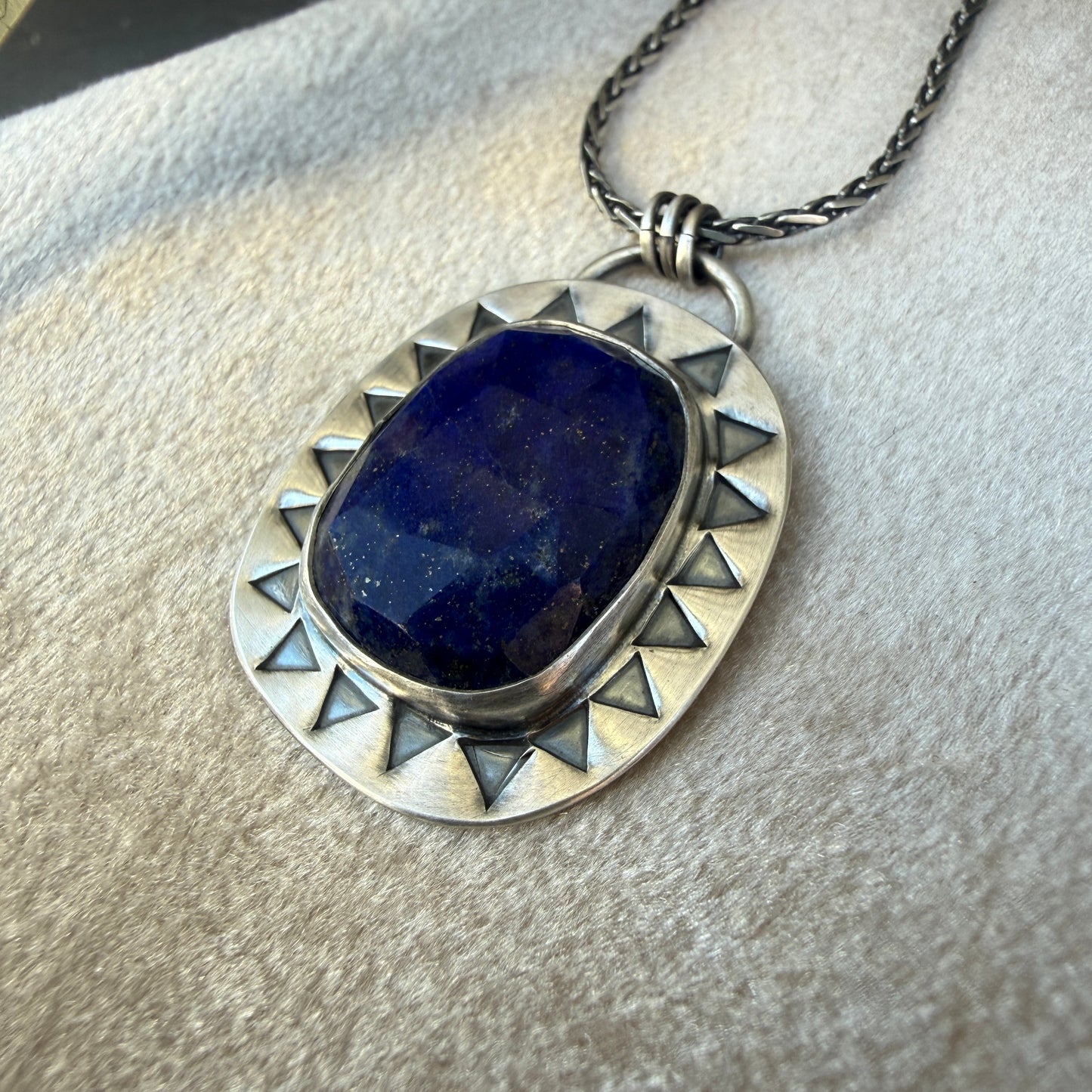 Faceted Lapis Lazuli Stamped Necklace