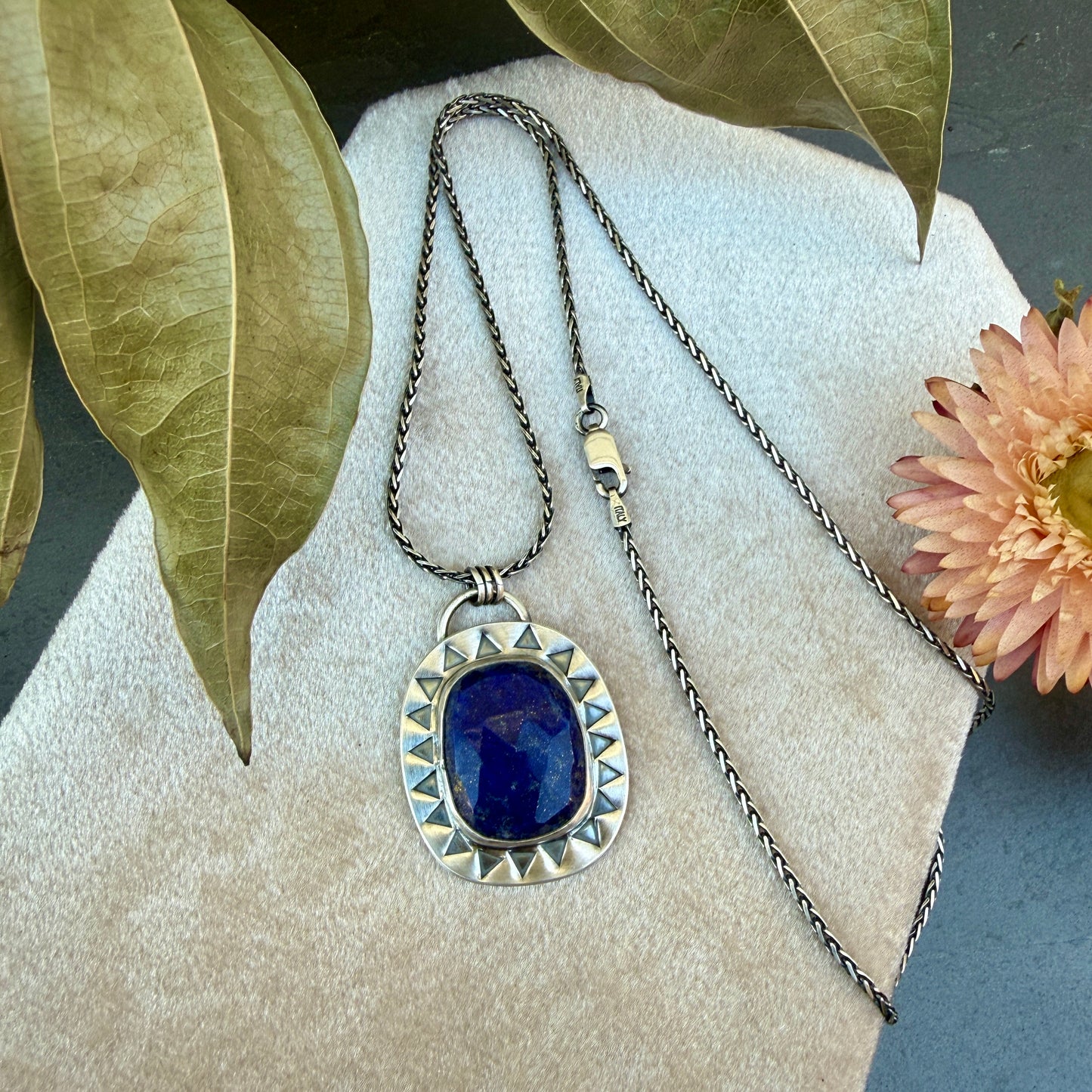 Faceted Lapis Lazuli Stamped Necklace