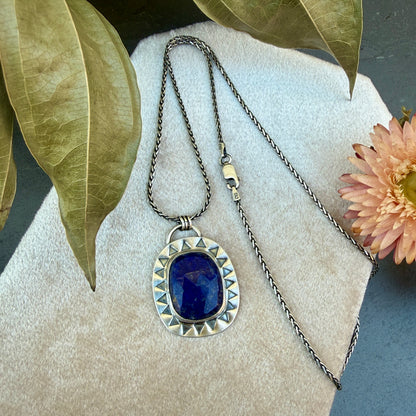 Faceted Lapis Lazuli Stamped Necklace