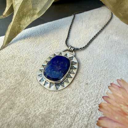 Faceted Lapis Lazuli Stamped Necklace