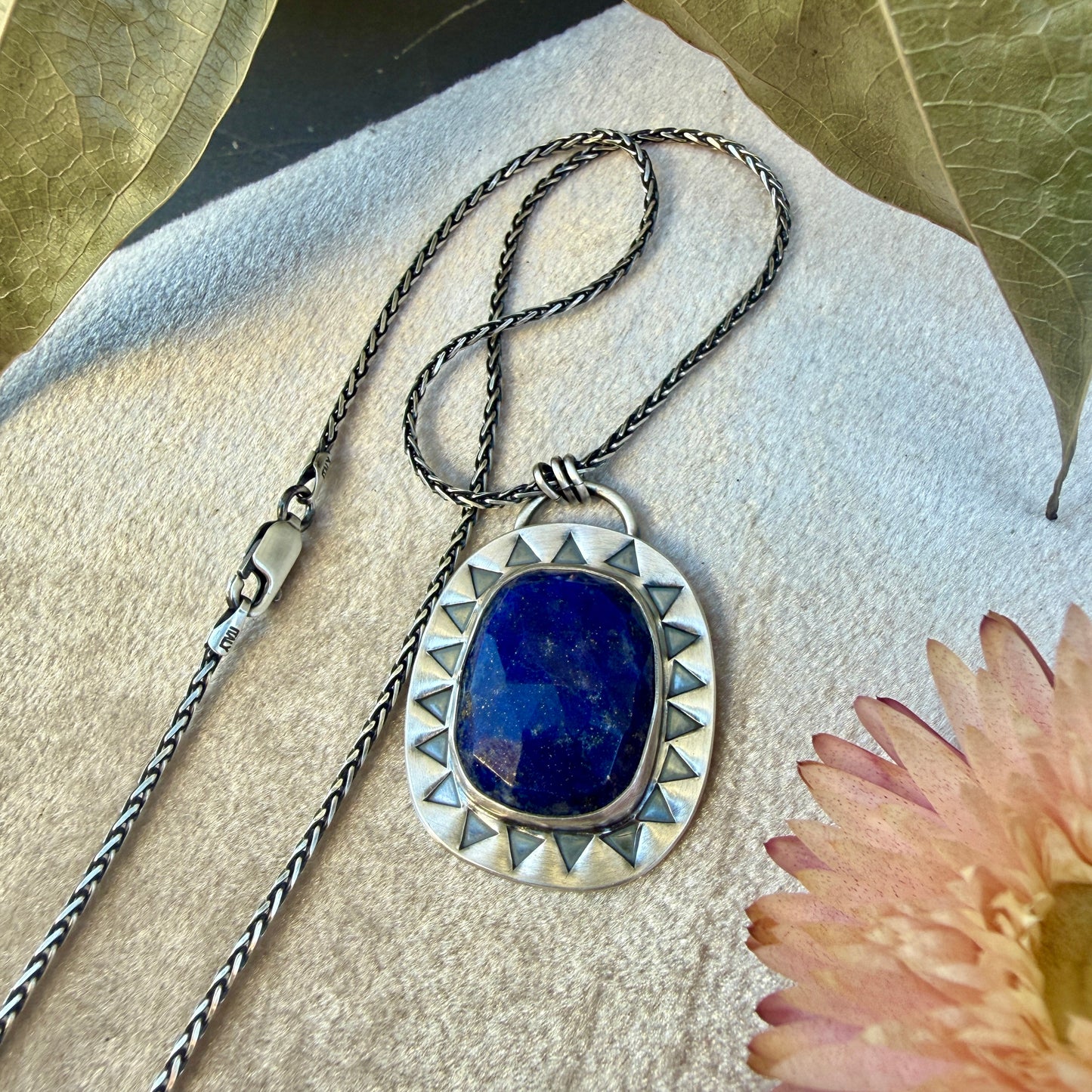 Faceted Lapis Lazuli Stamped Necklace