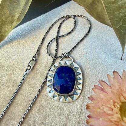 Faceted Lapis Lazuli Stamped Necklace